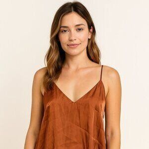 A New Day Cami Womens Small Copper Satin Tank Top Adjustable Straps Minimal Chic